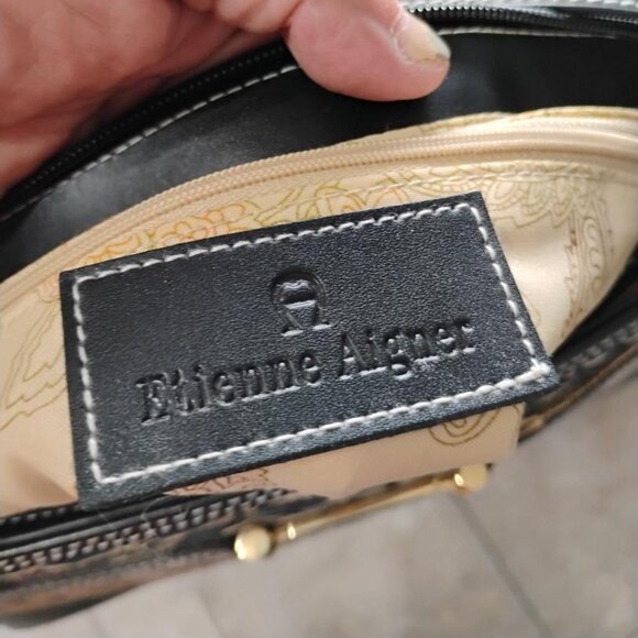 Etienne Aigner Handbag Jute Straw Woven with Black Accents - Picture 10 of 12